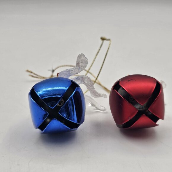 Glass Snowman On Bell Christmas Ornaments Holiday Decor Red Blue 2.25" Lot of 2 - Picture 5 of 6